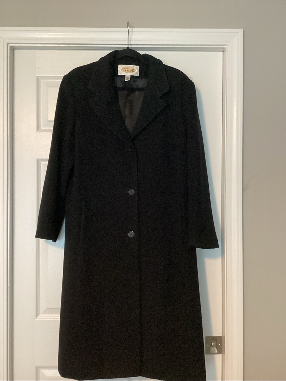 Talbot's Wool Cashmere Long Winter Coat Black Size 14 Three Button Lined